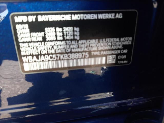 WBAJA9C57KB388975 - 2019 BMW 530E BLUE photo 12