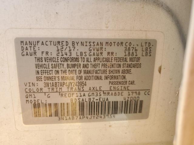 3N1AB7AP4JY243954 - 2018 NISSAN SENTRA S თეთრი ფოტო 12
