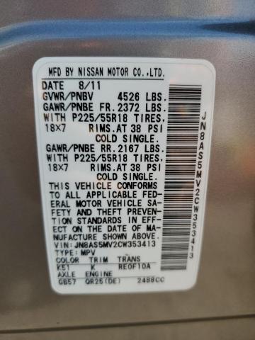 JN8AS5MV2CW353413 - 2012 NISSAN ROGUE S GRAY photo 14