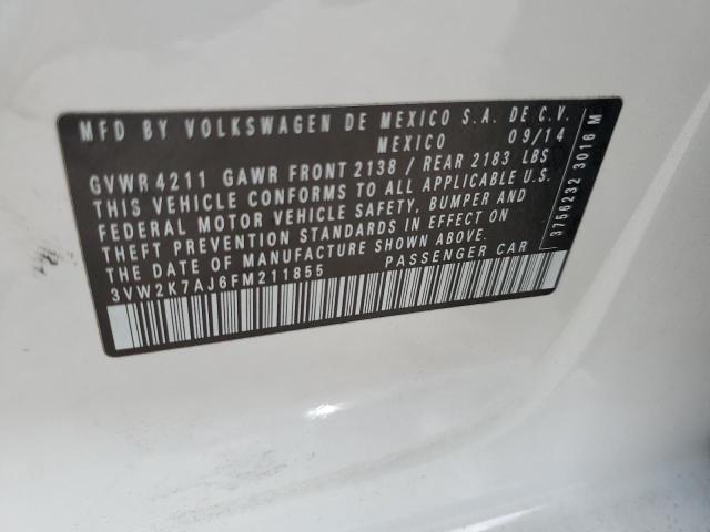 3VW2K7AJ6FM211855 - 2015 VOLKSWAGEN JETTA BASE 白色 照片 12