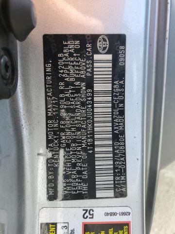 4T1B11HK0JU043499 - 2018 TOYOTA CAMRY L SILVER photo 12