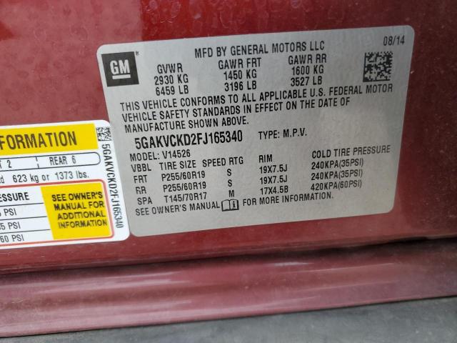 5GAKVCKD2FJ165340 - 2015 BUICK ENCLAVE RED photo 13