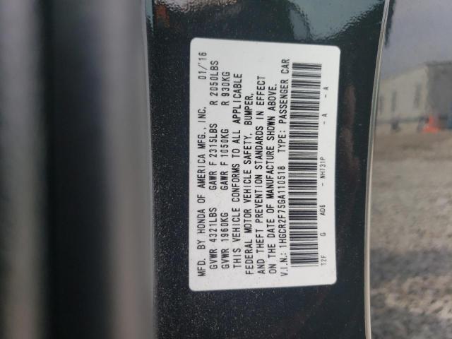 1HGCR2F75GA110518 - 2016 HONDA ACCORD EX შავი ფოტო 13