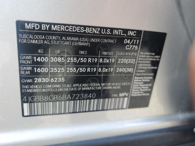 4JGBB8GB6BA723840 - 2011 MERCEDES-BENZ ML 350 4MATIC SILVER photo 13