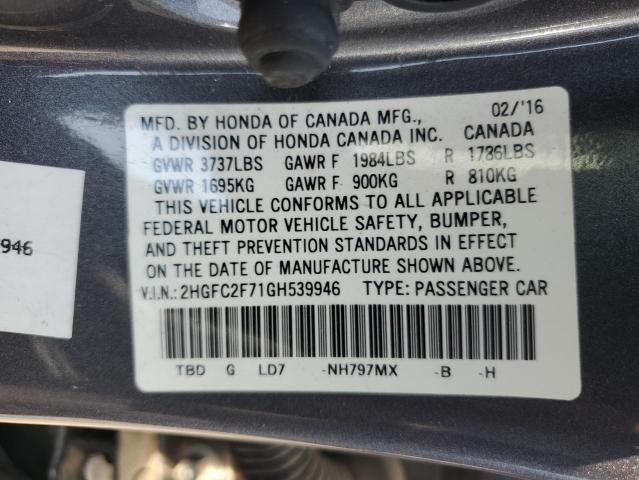 2HGFC2F71GH539946 - 2016 HONDA CIVIC EX 灰色 照片 12