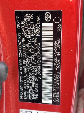 JTDKARFP2H3049354 - 2017 TOYOTA PRIUS PRIM 勃艮第红 照片 13
