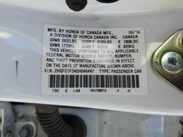 2HGFC1F34GH646447 - 2016 HONDA CIVIC EX 白色 照片 12
