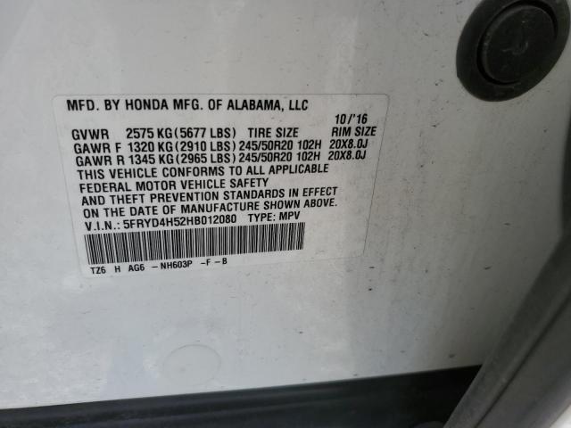 5FRYD4H52HB012080 - 2017 ACURA MDX TECHNOLOGY WHITE photo 10