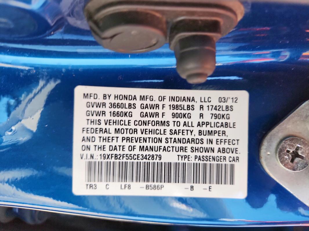 19XFB2F55CE342879 - 2012 HONDA CIVIC LX BLUE photo 13