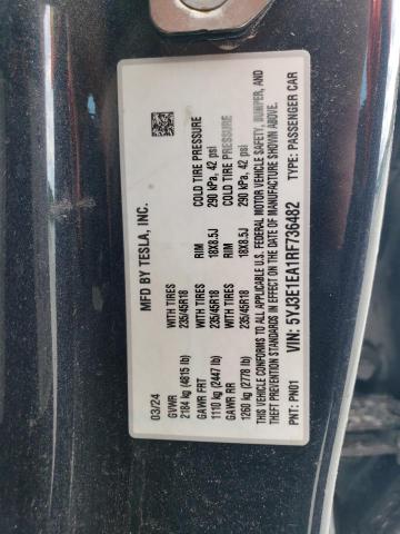 5YJ3E1EA1RF736482 - 2024 TESLA MODEL 3 Մոխրագույն լուսանկար 12