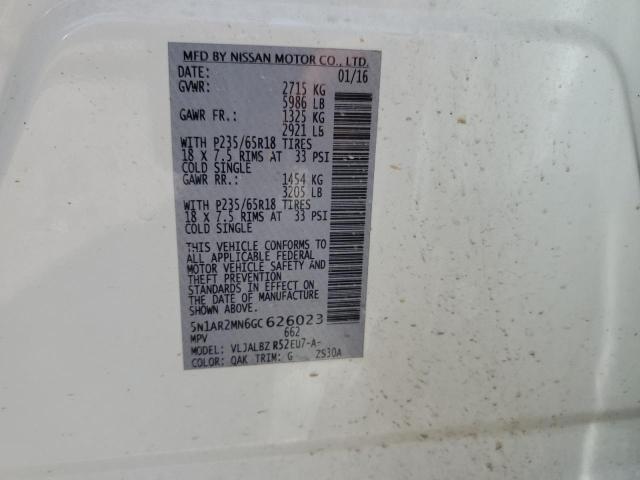 5N1AR2MN6GC626023 - 2016 NISSAN PATHFINDER S 白色 照片 13