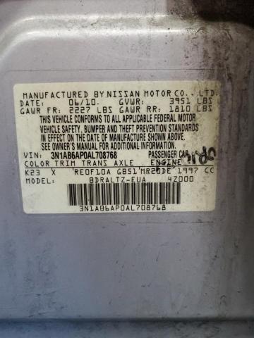 3N1AB6AP0AL708768 - 2010 NISSAN SENTRA 2.0 SILVER photo 12