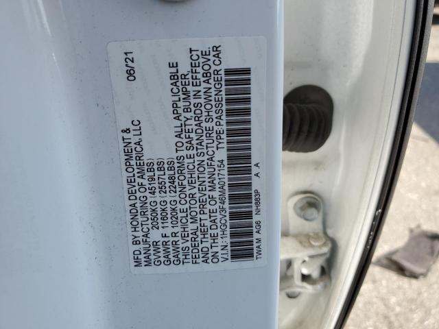 1HGCV3F46MA017154 - 2021 HONDA ACCORD HYBRID EX WHITE photo 12