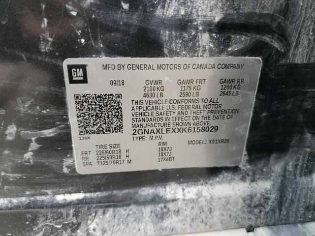 2GNAXLEXXK6158029 - 2019 CHEVROLET EQUINOX LT GRAY photo 13