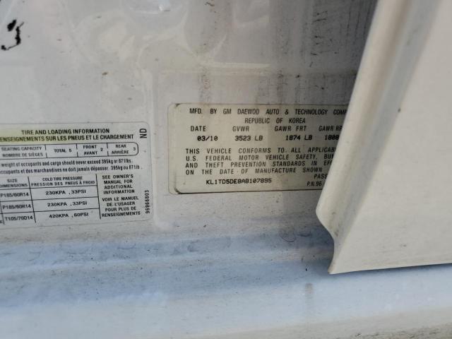 KL1TD5DE8AB107895 - 2010 CHEVROLET AVEO LS Ağ foto 12