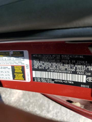 4T1BF3EK9AU087681 - 2010 TOYOTA CAMRY BASE 红色 照片 12