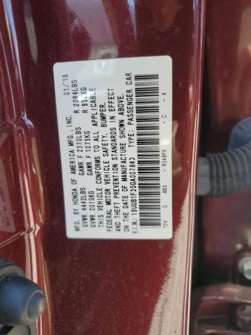 19UUB1F35GA007843 - 2016 ACURA TLX MAROON photo 12