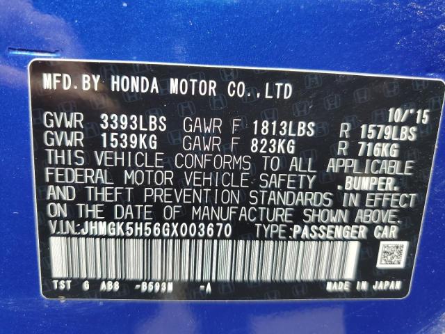 JHMGK5H56GX003670 - 2016 HONDA FIT LX BLUE photo 13