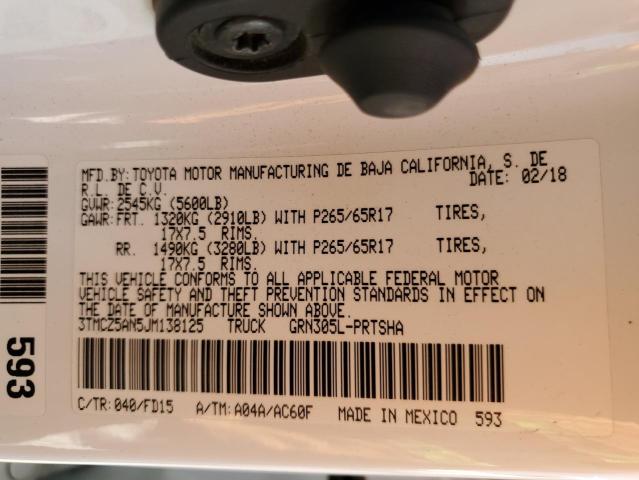 3TMCZ5AN5JM138125 - 2018 TOYOTA TACOMA DOUBLE CAB Սպիտակ լուսանկար 12