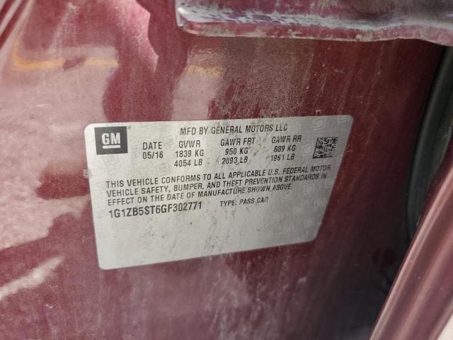 1G1ZB5ST6GF302771 - 2016 CHEVROLET MALIBU LS ბურგუნდია ფოტო 12