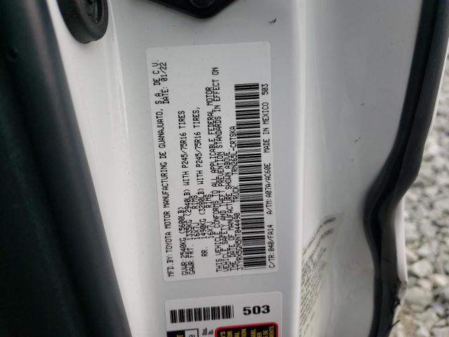 3TYRX5GN5NT044490 - 2022 TOYOTA TACOMA ACCESS CAB თეთრი ფოტო 10