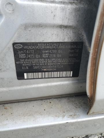5NPEC4AC0DH547534 - 2013 HYUNDAI SONATA SE SILVER photo 12