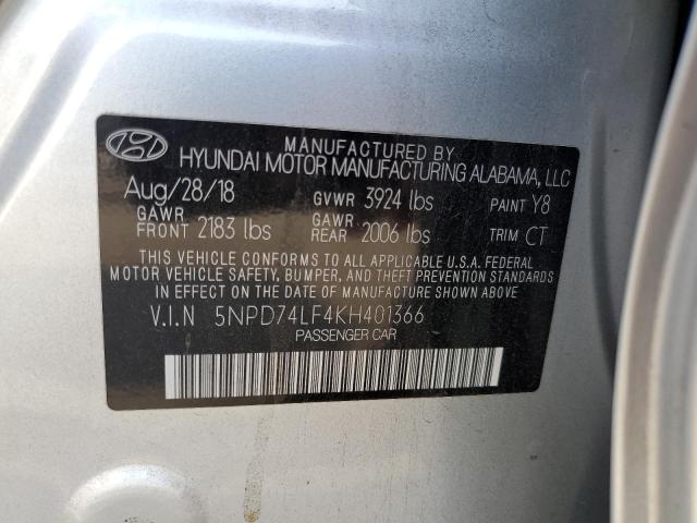 5NPD74LF4KH401366 - 2019 HYUNDAI ELANTRA SE SILVER photo 13