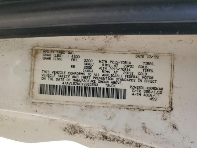 4TAVL52N0YZ610583 - 2000 TOYOTA TACOMA XTRACAB WHITE photo 12