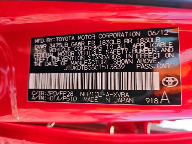 JTDKDTB38C1513839 - 2012 TOYOTA PRIUS C Қызыл фото 12