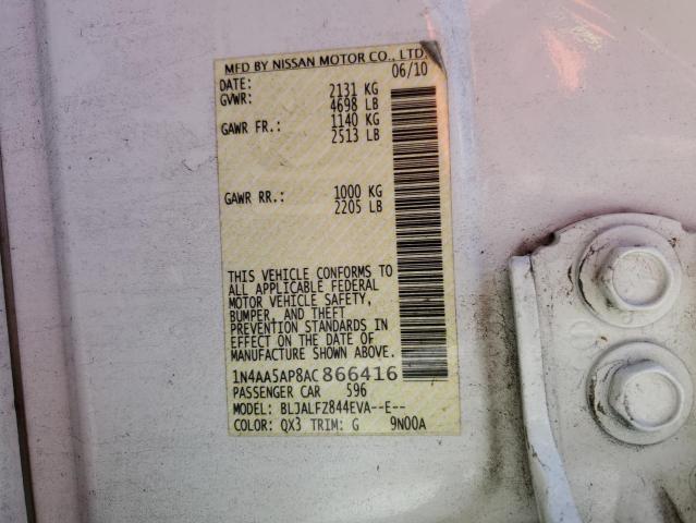 1N4AA5AP8AC866416 - 2010 NISSAN MAXIMA S WHITE photo 12