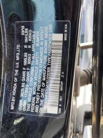 SHHFK7G41KU220305 - 2019 HONDA CIVIC SPORT 黑色 照片 12