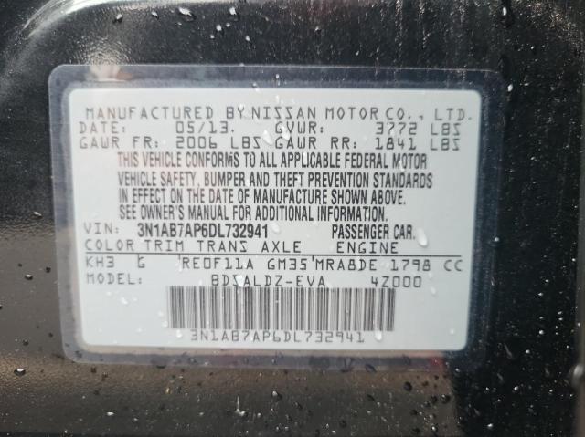 3N1AB7AP6DL732941 - 2013 NISSAN SENTRA S BLACK photo 10