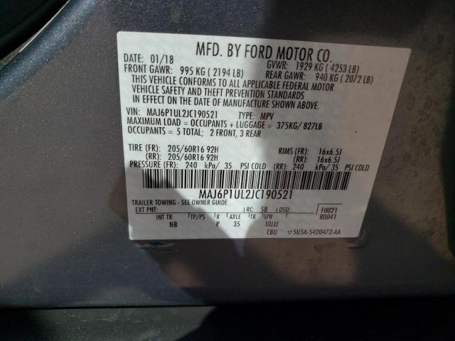 MAJ6P1UL2JC190521 - 2018 FORD ECOSPORT SE 灰色 照片 12