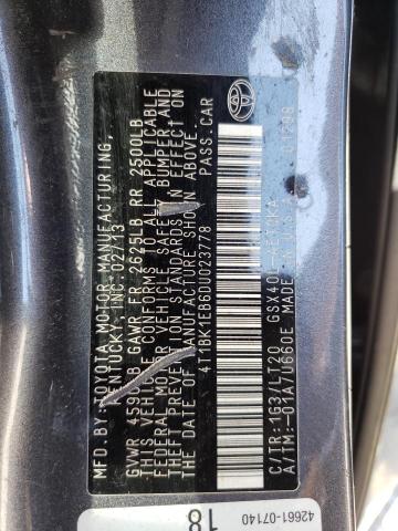 4T1BK1EB6DU023778 - 2013 TOYOTA AVALON BASE 灰色 照片 12