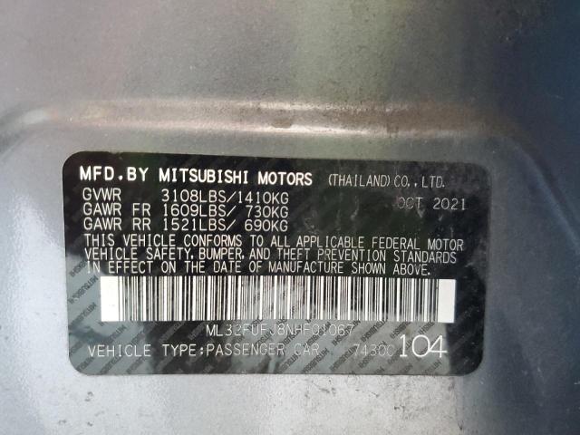 ML32FUFJ8NHF01067 - 2022 MITSUBISHI MIRAGE G4 ES GRAY photo 12