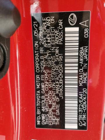 JTHX3JBH2M2041981 - 2021 LEXUS UX 200 RED photo 12