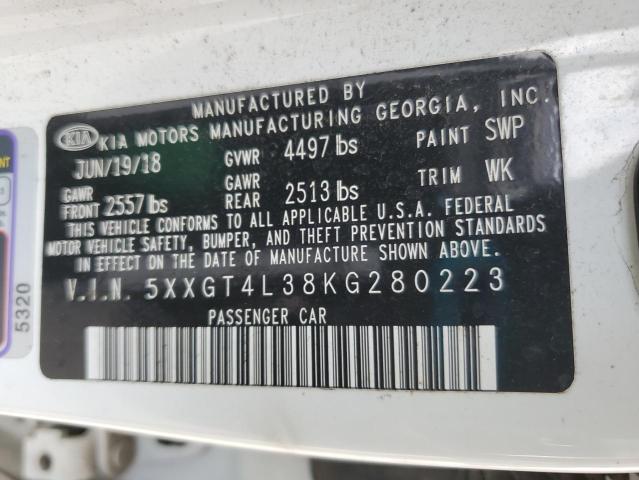 5XXGT4L38KG280223 - 2019 KIA OPTIMA LX WHITE photo 12