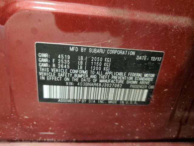 4S3BNAR68J3027082 - 2018 SUBARU LEGACY SPORT RED photo 12