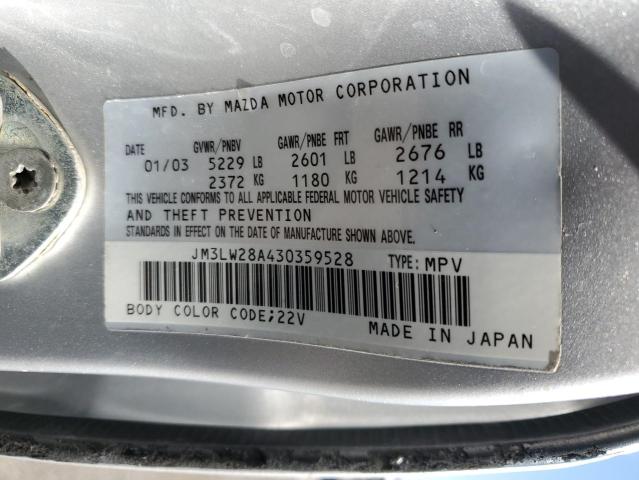 JM3LW28A430359528 - 2003 MAZDA MPV WAGON SILVER photo 13