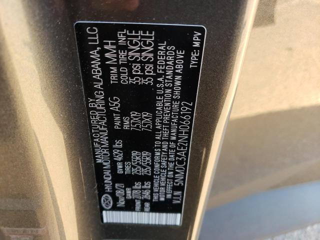 5NMJC3AE2NH066192 - 2022 HYUNDAI TUCSON SEL GRAY photo 14