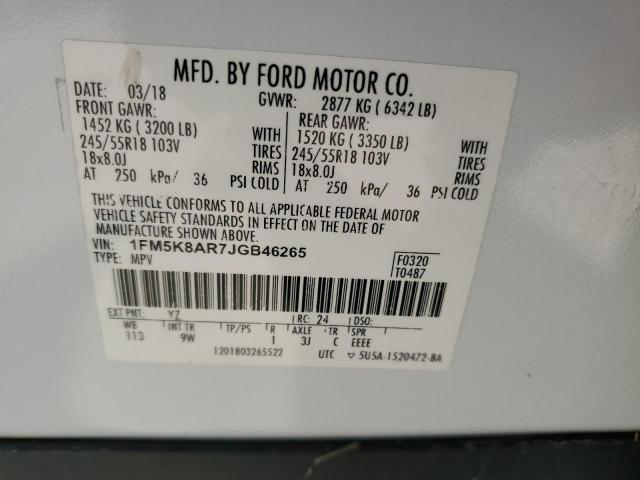 1FM5K8AR7JGB46265 - 2018 FORD EXPLORER POLICE INTERCEPTOR WHITE photo 13