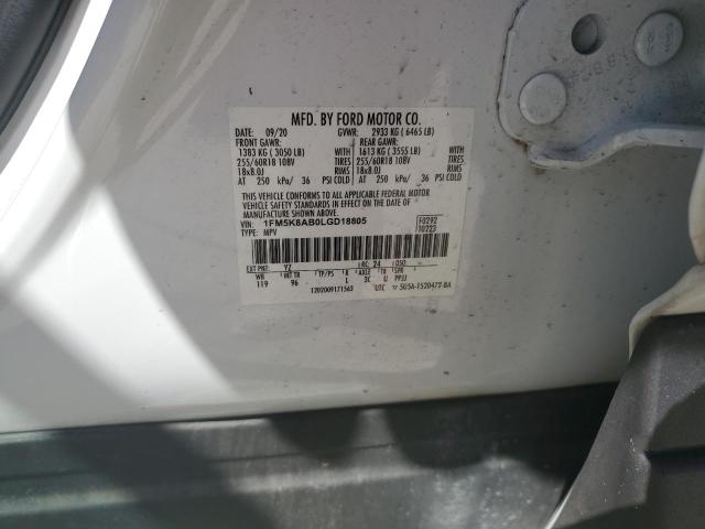 1FM5K8AB0LGD18805 - 2020 FORD EXPLORER POLICE INTERCEPTOR Blanco foto 13