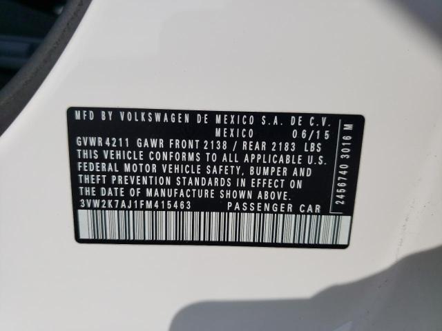 3VW2K7AJ1FM415463 - 2015 VOLKSWAGEN JETTA BASE 白色 照片 12