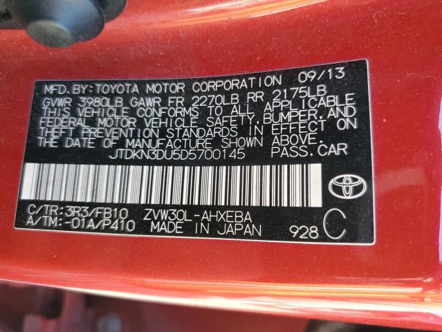 JTDKN3DU5D5700145 - 2013 TOYOTA PRIUS RED photo 12