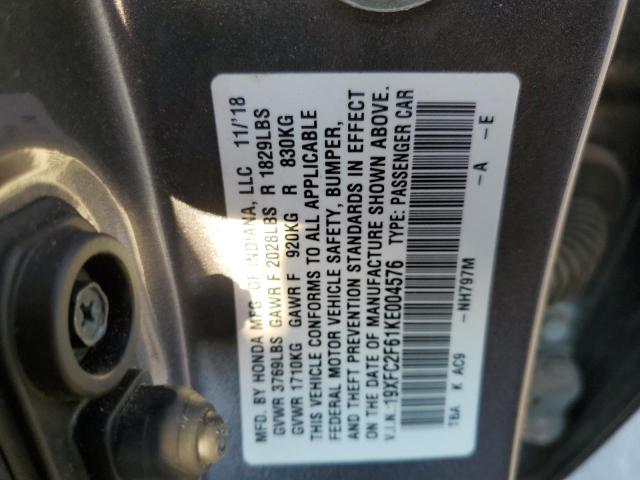 19XFC2F61KE004576 - 2019 HONDA CIVIC LX GRAY photo 12