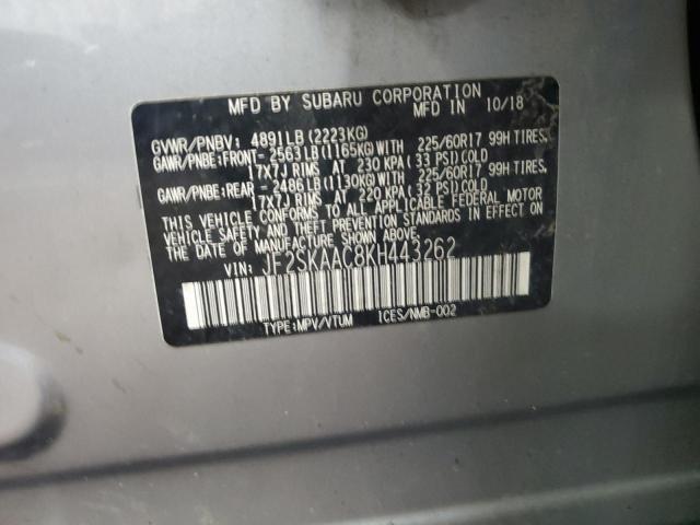 JF2SKAAC8KH443262 - 2019 SUBARU FORESTER SILVER photo 13