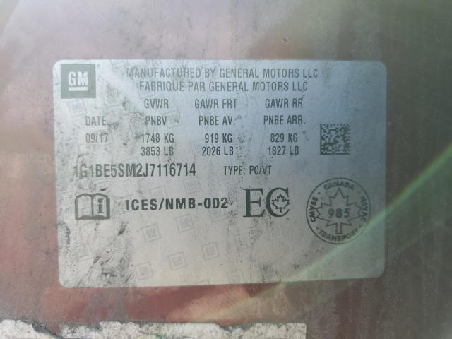 1G1BE5SM2J7116714 - 2018 CHEVROLET CRUZE LT 蓝色 照片 12