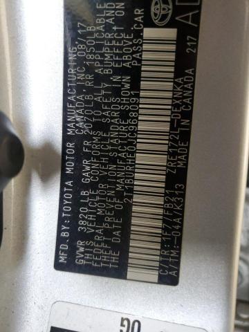 2T1BURHE0JC968091 - 2018 TOYOTA COROLLA L 银色 照片 12