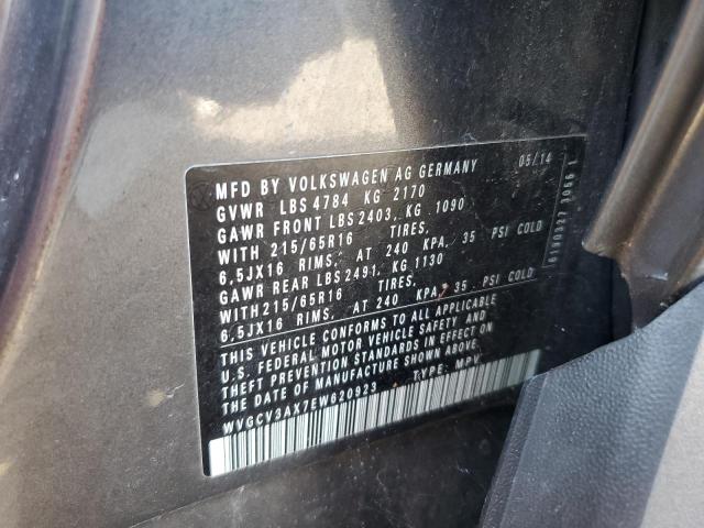 WVGCV3AX7EW620923 - 2014 VOLKSWAGEN TIGUAN S GRAY photo 13