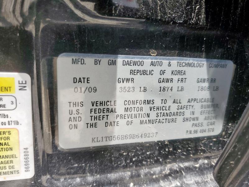 KL1TG56E69B649237 - 2009 CHEVROLET AVEO LT BLACK photo 12